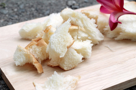slice of bread on wood background