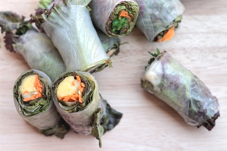 Vegetable salad wrapped into spring rolls deliciousの写真素材