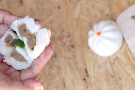 steamed pork buns chinese dim sum.の写真素材