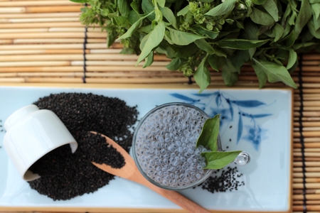 Basil seeds for fiber beverage and raw seedの写真素材