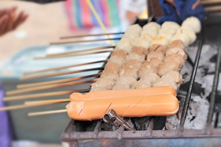 grilled meatballs in the marketの写真素材