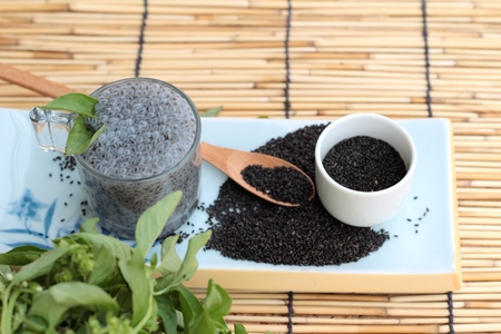 Basil seeds for fiber beverage and raw seedの写真素材