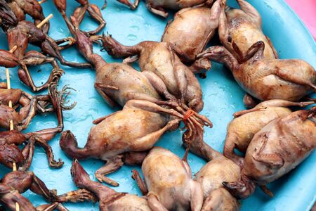 Boiled quail for cooking at the market.の写真素材