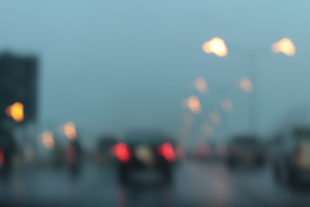 Blurred bokeh of car in city at night