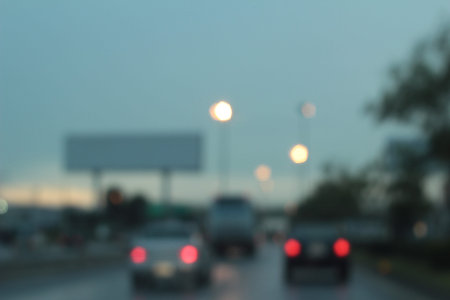 Blurred bokeh of car in city at night