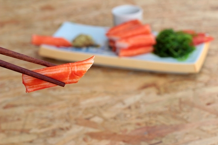 crab sticks on a plateの写真素材