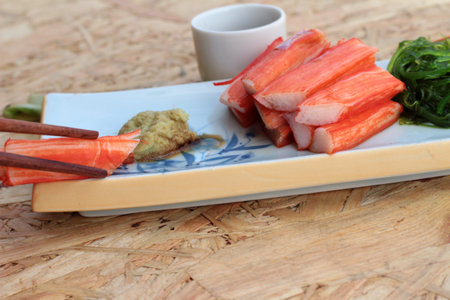 crab sticks on a plateの写真素材