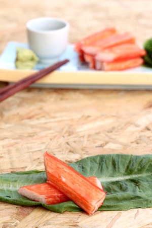 crab sticks on a plateの写真素材