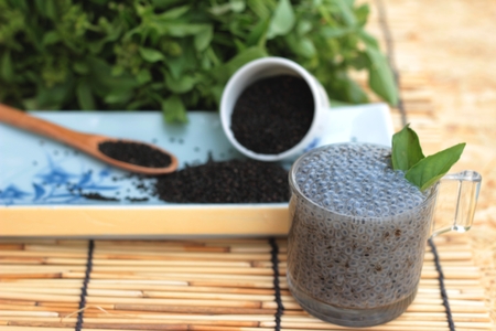 Basil seeds for fiber beverage and raw seedの写真素材