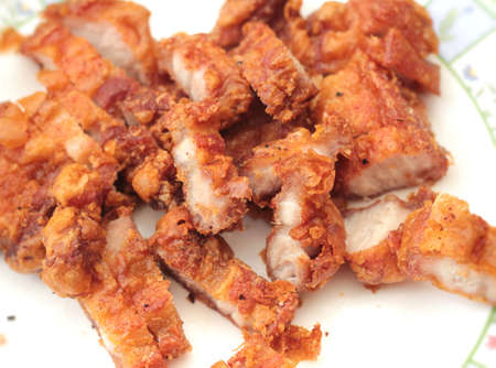 Fried pork in a dishの写真素材