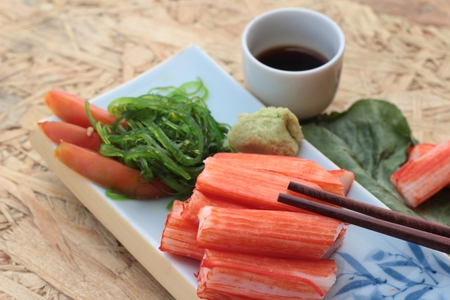 crab sticks on a plateの写真素材
