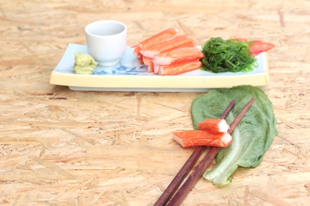 crab sticks on a plateの写真素材