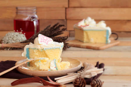 White cream cake delicious and drink red water mix sodaの写真素材