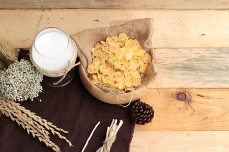 corn flake and milk in glass