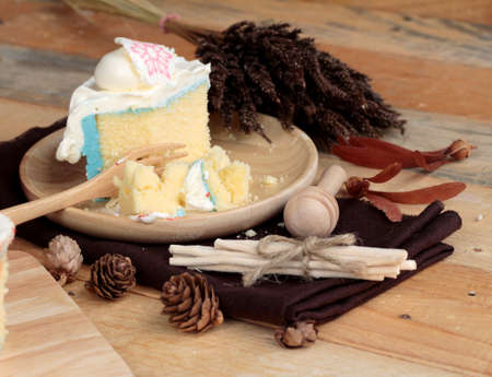 White cream cake delicious and drink red water mix sodaの写真素材