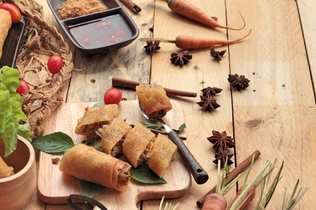 Fried spring rolls traditional for appetizer foodの写真素材