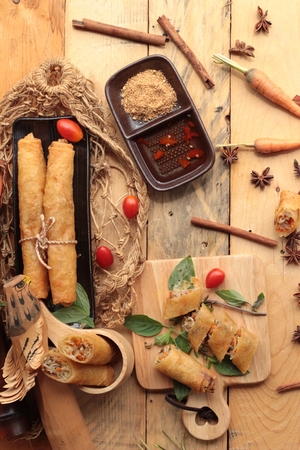 Fried spring rolls traditional for appetizer foodの写真素材