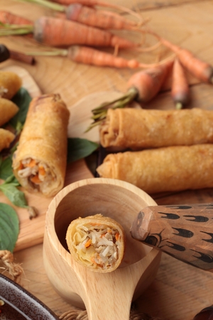 Fried spring rolls traditional for appetizer foodの写真素材