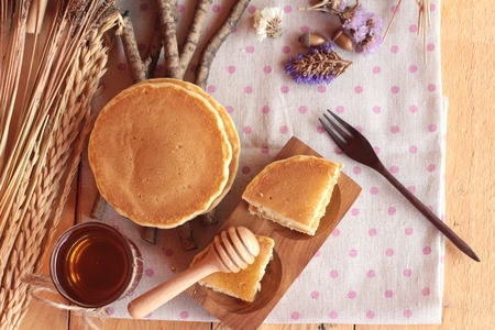 sweet pancake with honey of deliciousの写真素材
