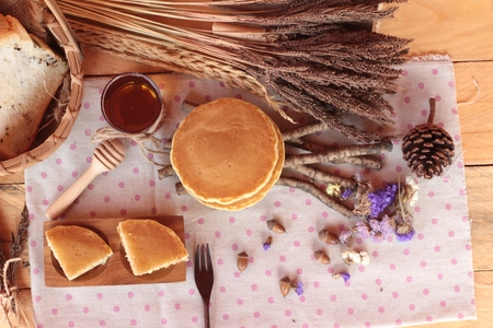 sweet pancake with honey of deliciousの写真素材