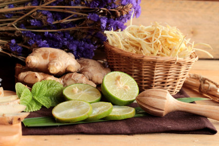 Ginger water of herb and fresh ginger with honeyの写真素材