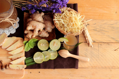 Ginger water of herb and fresh ginger with honey