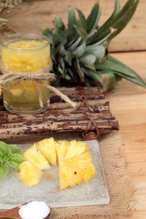 Pineapple fruit juice and fresh pineapple juicyの写真素材