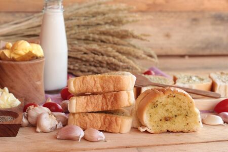 Garlic bread of herb delicious with making breadの写真素材