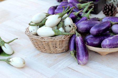 Fresh eggplant purple and white for cooking