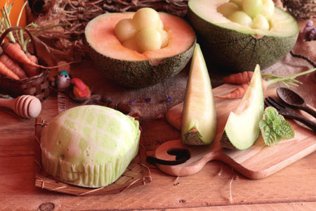 Cantaloupe melon fruit juicy and Melon cake