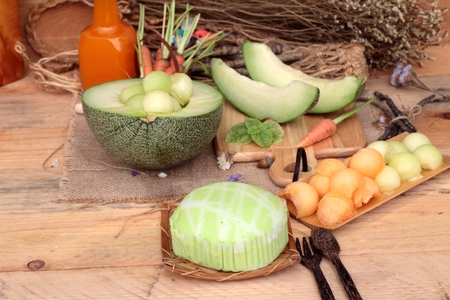 Cantaloupe melon fruit juicy and Melon cakeの写真素材