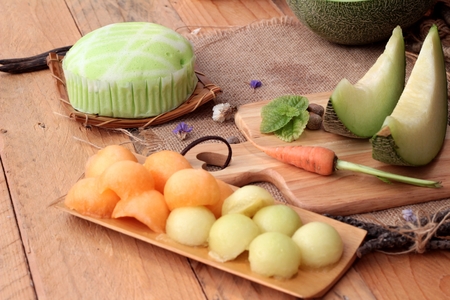 Cantaloupe melon fruit juicy and Melon cakeの写真素材