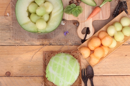 Cantaloupe melon fruit juicy and Melon cakeの写真素材