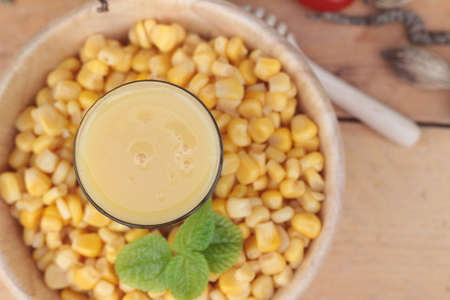 Corn milk and fresh sweet corn juice deliciousの写真素材