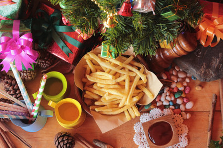 Gift boxes and french fries to celebrate Christmas