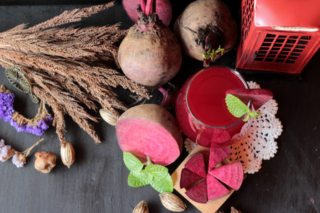Fresh juicy beetroot and juice
