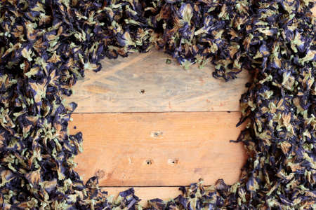 Dry anchan flowers on wood backgroundの写真素材