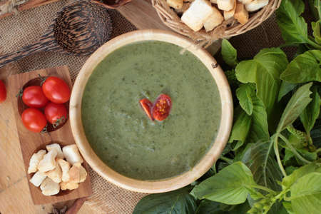 Spinach soup and healthy food of deliciousの写真素材