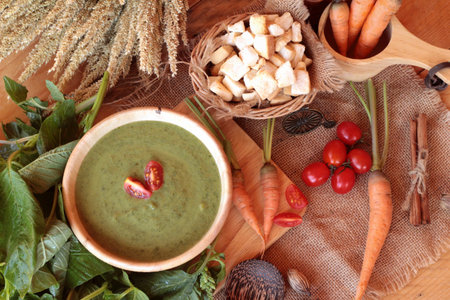 Spinach soup and healthy food of delicious