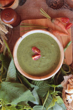 Spinach soup and healthy food of deliciousの写真素材