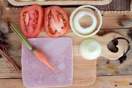 Slice bread ,ham ,fried eggs with breakfastの写真素材