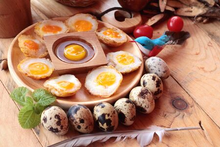 Quail eggs and fried quail eggs of deliciousの写真素材