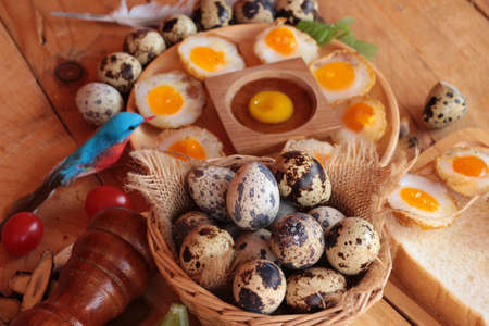 Quail eggs and fried quail eggs of deliciousの写真素材
