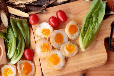 Quail eggs and fried quail eggs of deliciousの写真素材