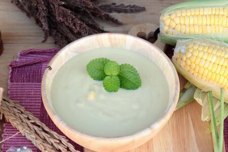 Corn soup of delicious and fresh cornの写真素材
