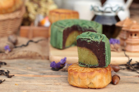 Festival moon cake - china dessert with green tea