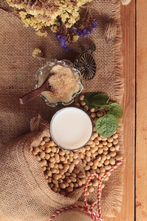 Soy milk with soybean seedの写真素材