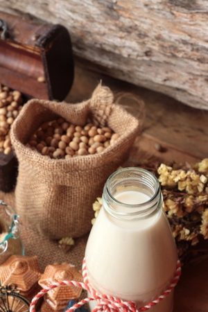 Soy milk with soybean seedの写真素材