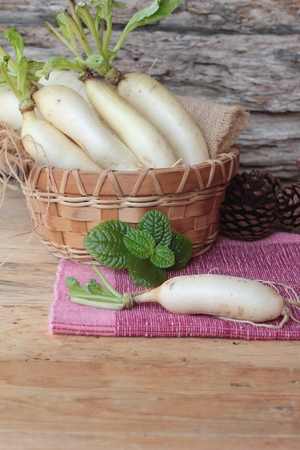 Fresh radish and pickled radish for cookingの写真素材