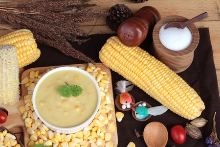 Corn cream soup and sweet corn deliciousの写真素材